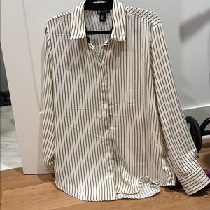JNY Black and Cream Striped Blouse